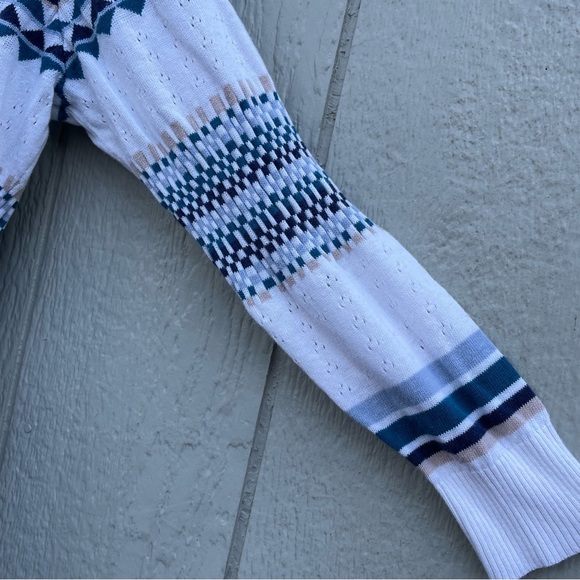 Pendleton Cardigan Sweater Womens PL Blue White Western Aztec Linen Spring Comy - Picture 4 of 12